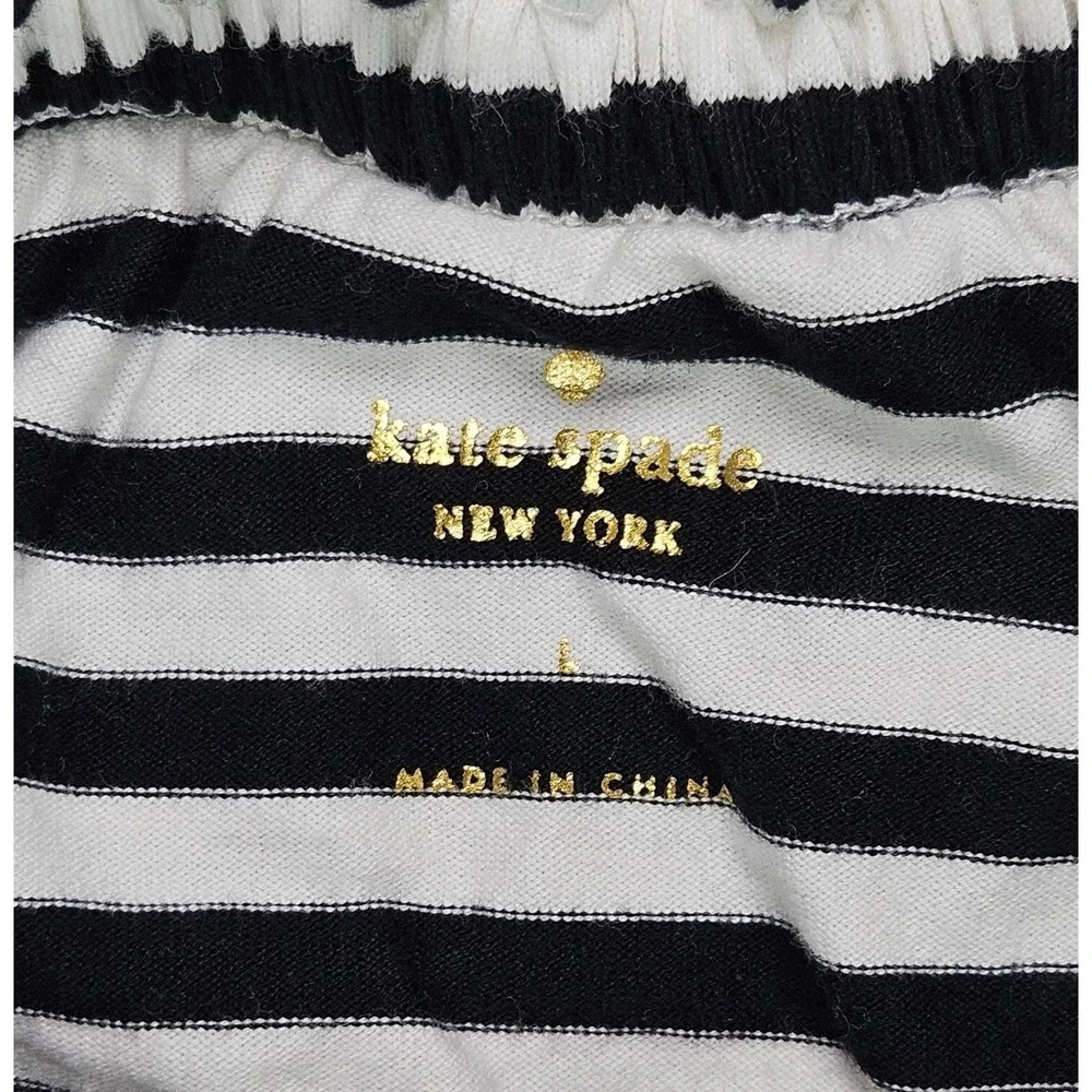Kate Spade Stripe Off‎ the Shoulder Dress Women L Black White Ruffle Cotton H317